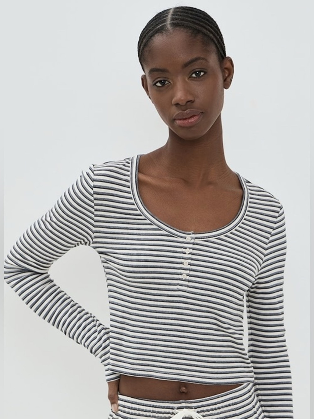NEW Z SUPPLY Stripe Constance Henley Top in Light Oatmeal Heather